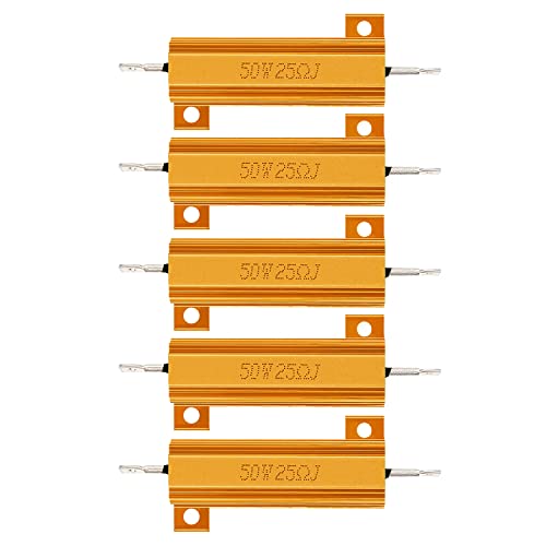 Cermant 5pcs 50W 25 Ohm Luminum Case Wirewound Resistors Mounted Resistor Adapters Aluminum Case Wirewound Screw Tap Chassis(5pcs 50W 25 Ohm)