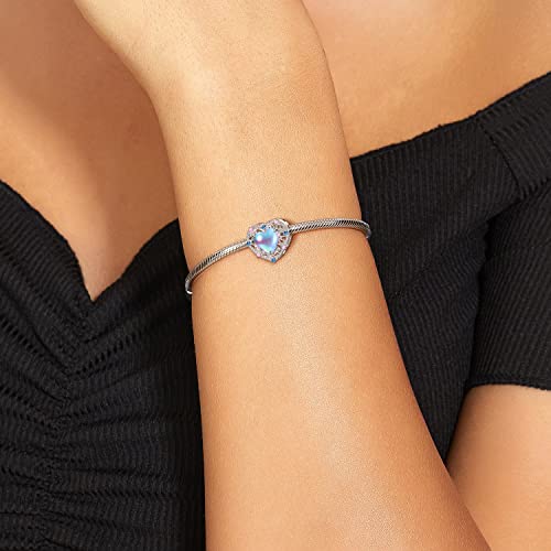 Zqa Heart Moonstone Charm For Women Bracelet 925 Sterling Silver Cubic Zircona Stone Charms For European Snake Charm Bracelet Necklace For Mother Daughter Halloween Birthday Christmas Gifts #TOP1