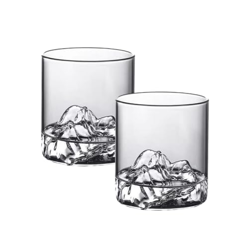 Vaso de whisky con forma de montaña de estilo japonés, transparente, multiusos, para cócteles, vino, jugo, resistente al calor y duradero, regalo para casa, oficina, camping (200 ml, 2 unidades)