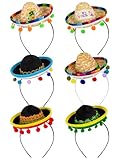 6 Unique Designs Cinco de Mayo Headbands - Mini Mexican Party Hats with Headbands, Festive Theme Decorations and Costume Accessories
