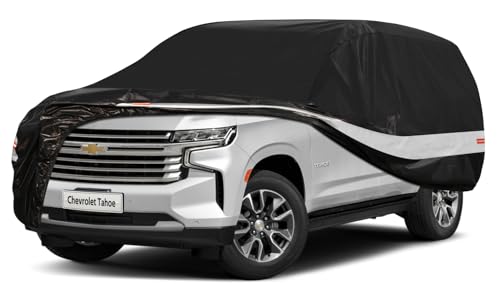 Holthly 10 Layers SUV Car Cover Custom Fit for Chevy Tahoe (2007-2024) Waterproof All Weather for Automobiles, Outdoor Full Cover Sun UV Rain Protection with Cotton.Black