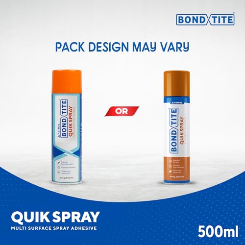 Image of Bondtite Quik Spray 500ml, High-Strength Sprayable Adhesive, Super-Fast Bonding for DIY Crafts, Household Repairs, Woodworking & More, Multi-Purpose & Heat Resistant up to 120C