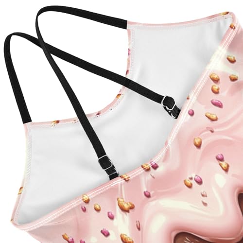 Pigsaly Girls One Piece Swimsuits Caramel Chocolate Light Green Mint Pink Glaze Ice Cream Kids Cross Back Swimwear 3T4