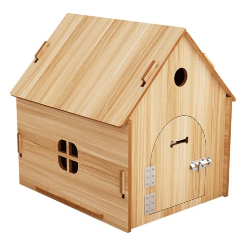 CYWOPVEQ 猫舍 犬舎 ペットハウス 犬 室内 木目調 サイズ 屋外 猫ハウス 窓付き 組み立て簡単 工具不要 犬小屋 猫小屋 木製ゲージ 小型犬 おしゃれ かわいい (S)