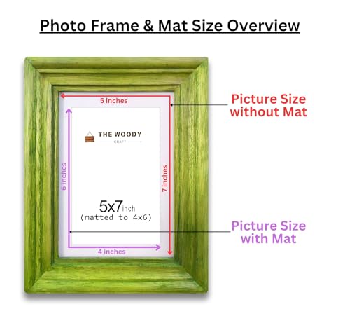 Image of 4 x 6 inch Wooden Photo Frame with Mat, Green Photo Frame 4 x 6 inch with Mat or 5 x 7 inch without Mat for Wall Decoration, Gallery Walls, Best Wooden Photo Frames for Posters and Photos