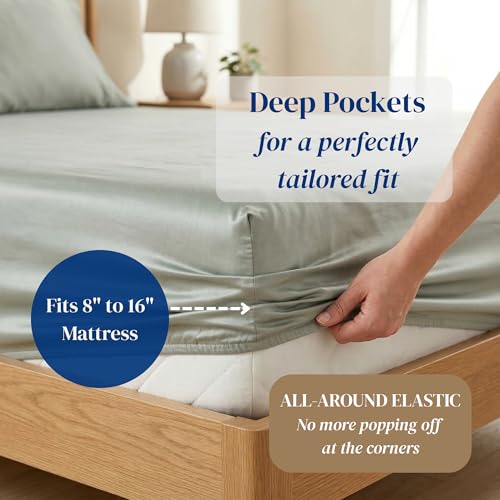 Image of Beckham Hotel Collection 100% Cotton Cal King Sheet Set, 4-Piece, Aqua Gray | 500 Thread Count, Silky Soft Weave, Breathable, Anti-Pilling, 16-Inch Pocket, All-Around Elastic, Gets Softer with Every Wash