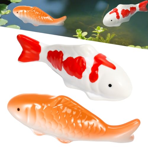 Zuxbolf 2 Stk Schwimmende Fische Deko Keramik Fische Künstliche Goldfisch Aquarium Dekoration Fisch Teichschmuck Fischdekoration Tankdekoration...