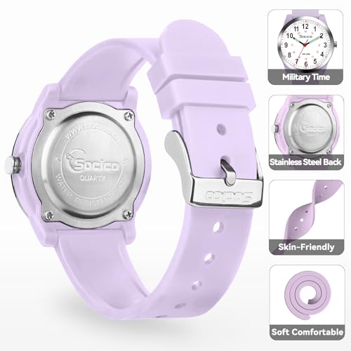 Versatile Nurse Watch for Professionals - Luminous Easy-Read 12/24 Hour Dial, Second Hand, 50M Waterproof Silicone Band (Purple) - Image 6