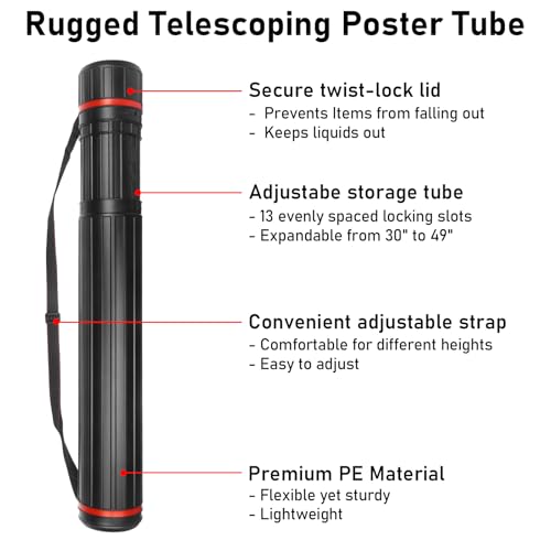 Image of DUNCHATY Expandable Poster Tube with Strap - 25 inch-38.5 inch Blueprint Storage Tube - Waterproof Lightproof Document Carrier for Artwork Maps & Plans