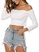 PRETTODAY Women's Sexy Off Shoulder Crop Tops 10 Colors Summer Long Sleeves Casual Slim Tees White Medium