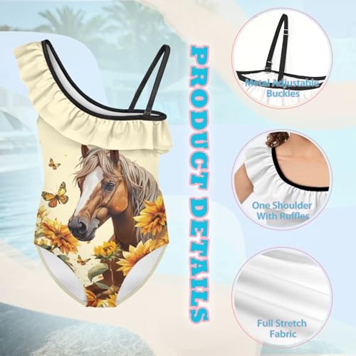 Forchrinse Girls One Piece Horse Swimsuit Full Coverage Ruffle Bathing Suits One Shoulder Swimwear for Summer Beach3