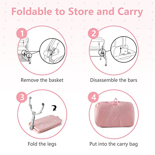 Infans 3 In 1 Baby Bassinet, Folding Bedside Sleeper Crib With Mattress Pad, Height Angle Adjustable, Portable Rocking Cradle With Wheels Storage Basket Travel Bag For Infant Newborn (Pink) #TOP2