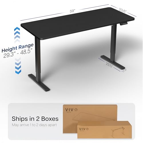 Image of VIVO Electric 60 x 24 in Standing Desk, Memory Height Adjustment, 1B Series, Holds 220 lbs, One-Piece Black Top, Black Frame, DESK-KIT-1B6B