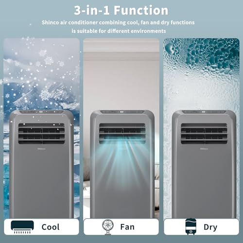 Image of Shinco 12,000 BTU Grey Portable Air Conditioner, Portable AC Unit with Built-in Cool, Dehumidifier&Fan Modes for Room up to 450 sq.ft, with Remote Control, 24 Hour Timer, Installation Kit