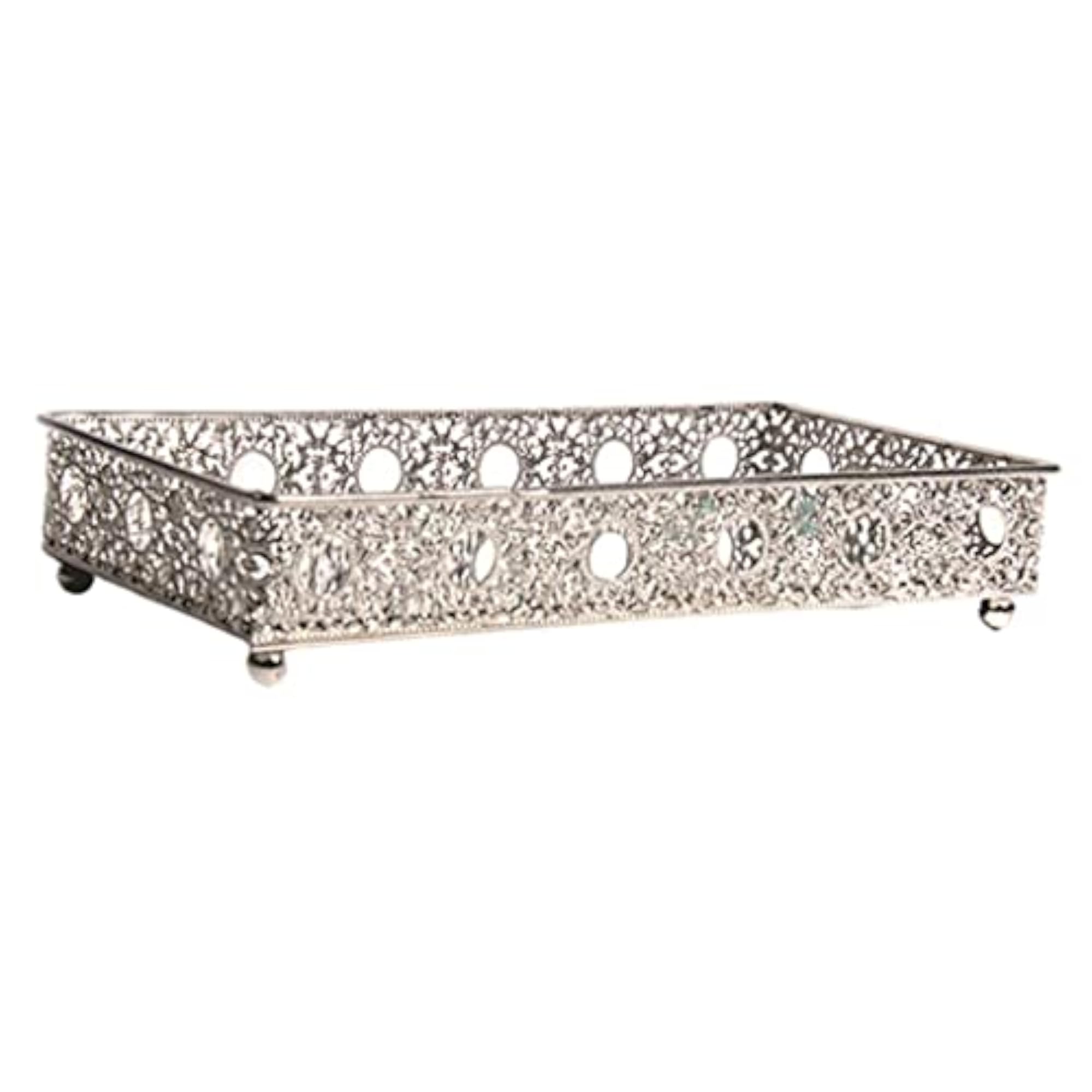 Modern Jewelry Dish Tray Vanity Trinket Plate, Mirrored Holder Decor Silver