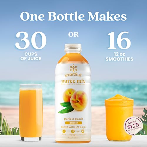 Image of Smartfruit Perfect Peach + Energy - 100% Real Fruit Puree with Peach, Apple & Pineapple - Great for Smoothies, Juice, Yogurt, Cocktails, Teas & More - High in Niacin & Vitamin A, B6, B12 - 48oz