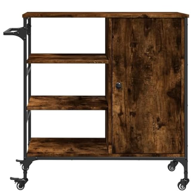 Versatile Kitchen Trolley with Ample Storage Space and Lockable Wheels, Smoked Oak Finish-H36muHjd