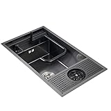  ANSNOW Évier de Cuisine, Évier À Cuve Unique En Acier Inoxydable, Évier Rectangulaire Noir de 21 Pouces Avec Rinceur En Verre Solide, Petit Évier Pour Bar, Café, Comptoir de Bar