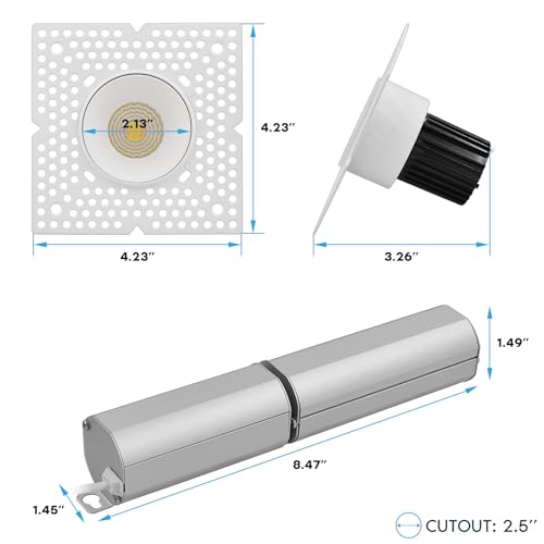 LUXRITE 1 Inch LED Trimless Recessed Spotlight, 10W, 850LM, 5CCT Selectable 2700K-5000K, 38° Beam Angle, Dimmable, Push-n-Lock Spotlight, CRI 90, Damp & IC Rated, Plaster Downlight, ETL White