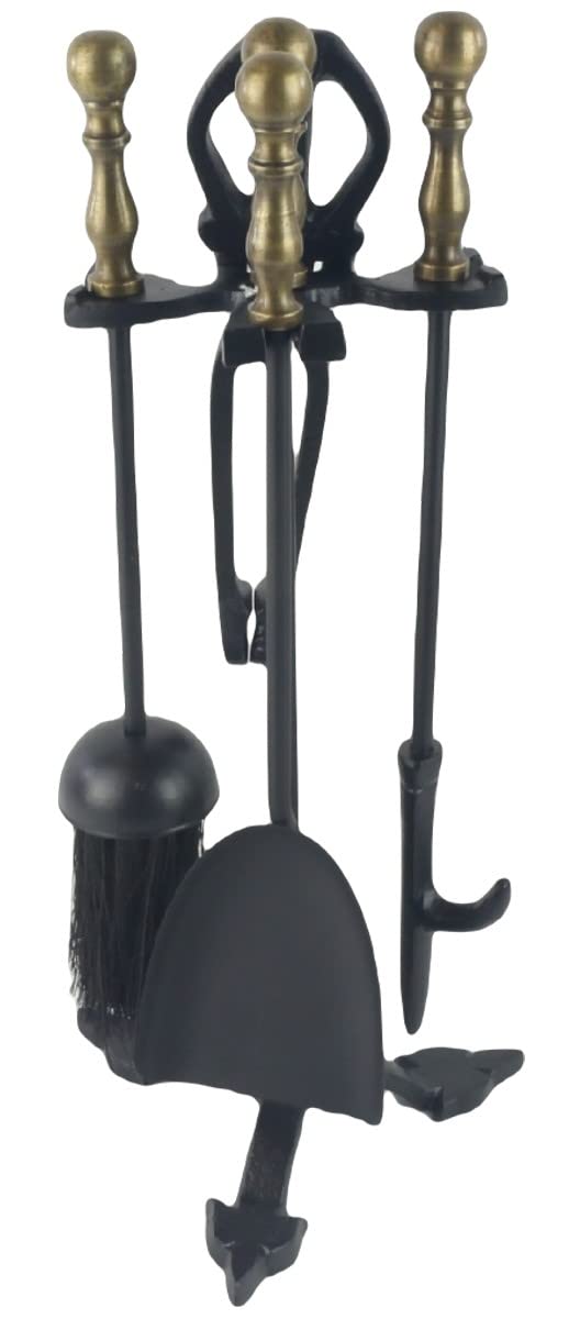 Middle-England Black/Antique Brass 42Cm Heavy Weight Duchess Companion Set 4 Steel Tools Fireplace Accessory