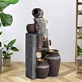 MAIBH Outdoor Water Fountain with LED Lights, UL Certified Resin Material, Natural Stone Appearance Waterfall, 5 Tiers Modern Cascading Large for Home Art Decor, Garden, Lawn and Patio (Gray)