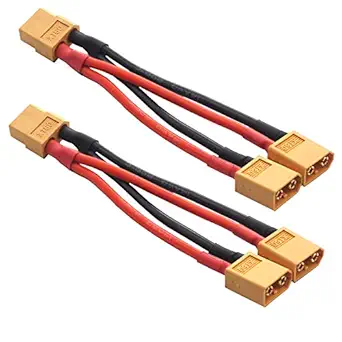 ShareGoo 2PCS 14AWG XT60 Parallel Battery Connector 2-Male to 1-Female XT-60 Cable Dual Extension Y Splitter Harness Adapter for RC Multicopter Quadcopter Aircraft,3.93