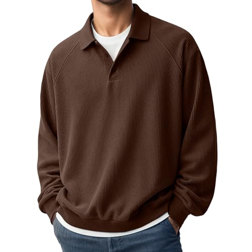Vhersily Sudadera de manga larga para hombre con botones de color liso para todos los días, camiseta casual de golf, cálida, cómoda, clásica, grande, rock, vintage, Y2K, ropa deportiva, hip hop
