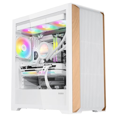SAMA Z60 Boîtier PC en véritable bois de noyer, tour ATX moyenne, 4 ventilateurs ARGB PWM 140 mm pré-installés, supporte un radiateur de 360 mm sur le dessus, port Type-C, boîtier d'ordinateur tour