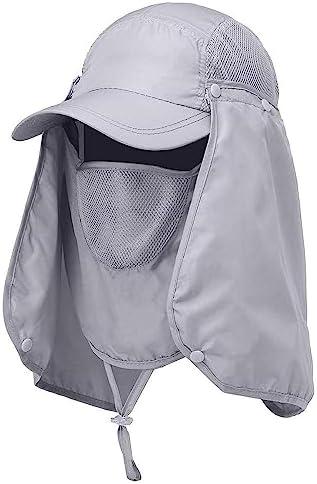 Oligitdi Unisex Nylon Outdoor Sun Protection Hat With Face Protector (Grey), Free Size