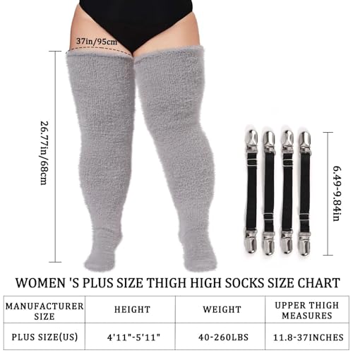 Image of Moon Wood Plus Size Plush Thigh High Socks for Women Fuzzy Stocking Thick Over the Knee Fleece Leg Warmers Boot Socks