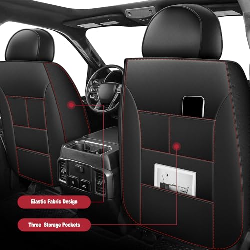 Image of AOMSAZTO for 2026 Dodge Ram 1500 Seat Covers 2500 3500 2002-2026 Full Set | Truck Seat Covers Waterproof Leather Quad Crew Cab Big Horn Laramie Tradesman Limited Curved Bench(5 Seat,Black&Grey)