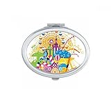 Taille : 7 cm x 6 cm x 0,8 cm DIYthinker Grande Roue Ballon Parc Ovale Miroir de Maquillage Compact Portable Mignon Miroirs de Poche à la Main Cadeau Multicolor
