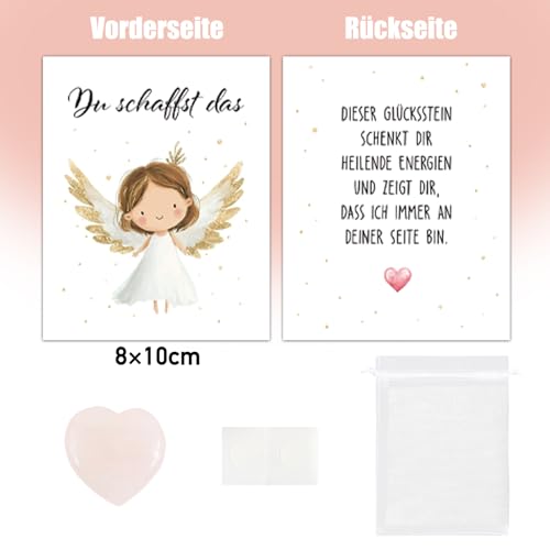 BOFUNX Glücksstein Mutmacher Geschenk, Mutstein + Glückskarte + Organzasäckchen, Du Schaffst Das Geschenk Glücksbringer für Kinder Erwachsene