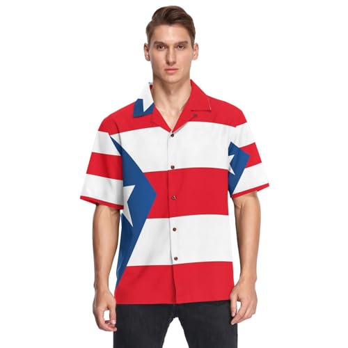 Chemise Porto Rico homme rouge hawaïen à manches courtes pour l'été et la plage