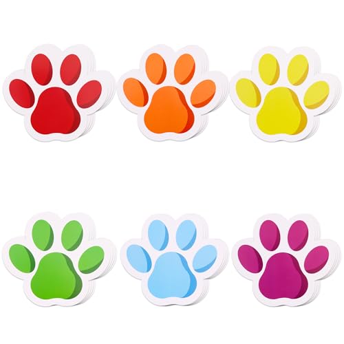 Image of Vuzvuv 60 Pcs 6 Inch Large Colorful Paw Prints Paper Cutouts for for Students Educational School Classroom Bulletin Board Decorations for Dog Cat Paw Theme Party Supplies and Craft Wall Decor