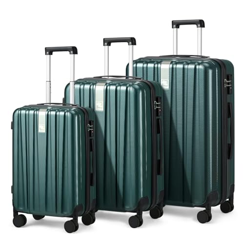 Image of Hanke Luggage Sets 3 piece Carry On Luggage with Wheels PC Hard Shell Suitcases Lightweight Checked Travel Luggage Large Travel Suitcase Woman Men 20 /24 /29 Inch(Blackish Green)