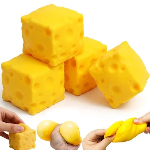 4 Stück Cheese Squishy Käse-Quetschspielzeug 5cm Käse Spielzeug Stressball Realistische Käseform Antistressball Stressabbauendes Fidget Toys Sensorisches Squeeze Anti-Stress Spielzeug Für Erwachsene