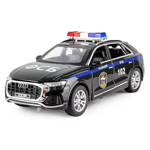 Image of 1:32 Scale Exclusive Alloy Metal Pull Back Die-cast Car Scale Model with Sound Light Mini Auto Toy for Kids Metal Model Toy Car with Sound and Light(AODI Q8- Police CAR+ Multicolour)