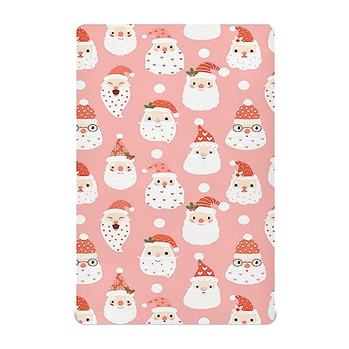 Image of Santa Pink Christmas Crib Sheets Soft Breathable Fitted Baby Crib Sheets Mattress Cover for Girl Boys, 52 inch x 28 inch x 9 inch