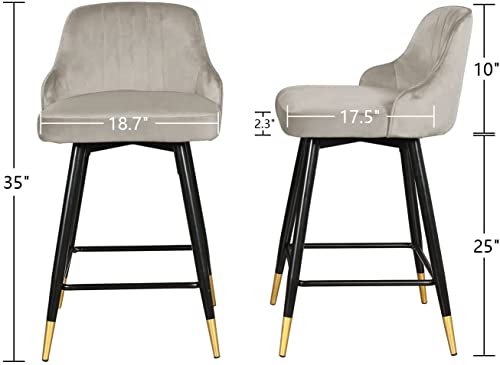 Swivel Counter Height Bar Stools Set Of 2,Velvet Barstool With Low Back And Footrest,Counter Height Swivel Stool,Modern Bar Chairs Armless Kitchen Counter Barstools,Upholstered Island Stools Pub Home #TOP1