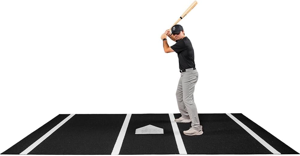 Proball Baseball/Softball Hitting Mat – 6 x 12 Indoor/Outdoor Batting Cage Practice Mat with Tufted Batter’s Box Lines – Durable Clay Nylon Turf with Painted Home Plate