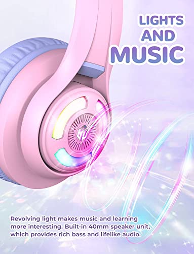 iClever Bluetooth hoofdtelefoon voor kinderen op het oor voor jongens en meisjes, verstelbare 85/94 dB volumeregeling, kinderkoptelefoon met microfoon voor school/tablet, mobiele telefoon, pc, tv - Image 3