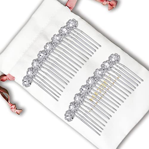 Mazbff Bridal Jewelry Hair Clips Comb, Alloy Rhinestone Side Hair Combs Flower Crystal Hair Clips Wedding Hair Comb 2Pcs, Hair Accessories For Women And Girls #TOP2