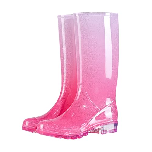 Generisch Botas de goma para mujer, botas de lluvia anchas, resistentes al agua, coloridas, botas de trabajo, largas, botas de lluvia, botas de pesca, 36-41, 01 Rosa, 39 EU