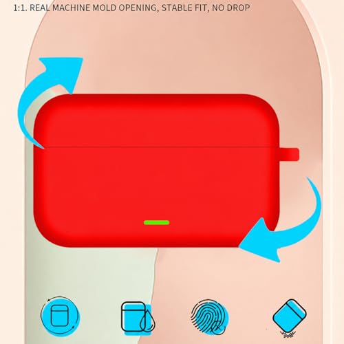 Image of Aniex Silicone Case Cover for realme Buds T500 Pro, Shockproof, Anti-Slip, Dustproof, Scratch Resistant, with Carabiner Hook, Full Body Protection (Red)