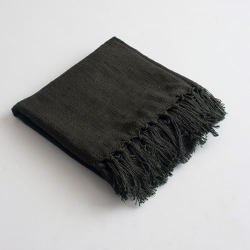 Image of Cotton Sofa Throw Blanket with Tassels 50x60 Inches Decorative Bed Throw for Living Room & Couch (Dark Green, Pack of 1)