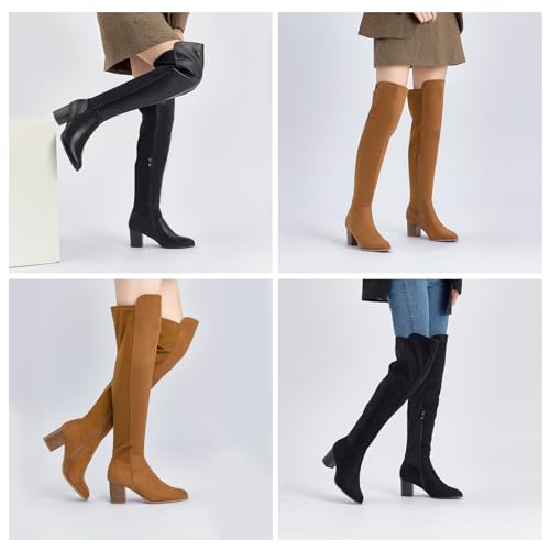 Image of SelenePair Women's Over The Knee Boots Stretch Thigh High Block Mid Heel Boot Fashion Side Zip Winter Boots