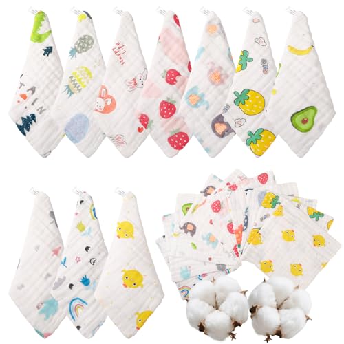 Kaisibum Spucktücher Baby 10 Stück Baby Musselintücher Mullwindeln Baby Waschlappen Baumwolle Weiche Musselin Neugeborene 25x25cm