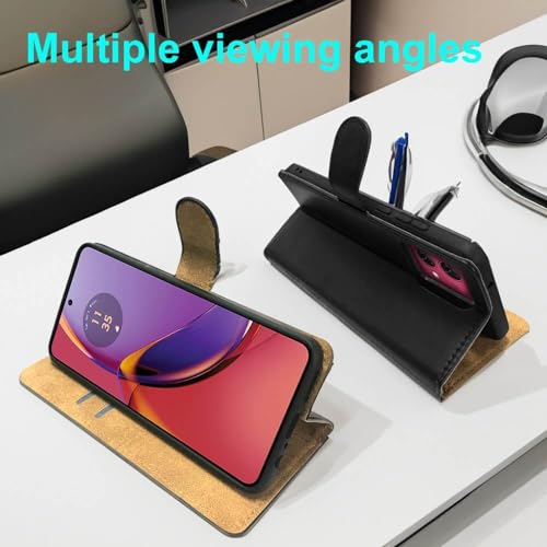 SDTEK Case Compatible with Motorola Moto G84, Leather Wallet Flip Book Folio Wallet View Phone Cover Stand (Black) - Image 3