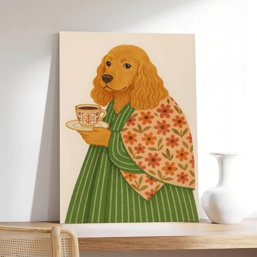 Poster cocker épagneul veste et café | Toile déco 61x91 cm pour bureau - 7